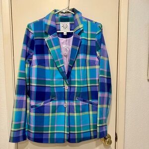 NEW ISAAC MIZRAHI LIVE STRETCH PLAID BLAZER SZ 6JACKET NO TAGS